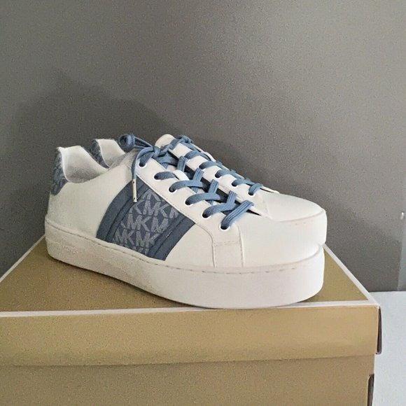 BRAND NEW MICHAEL KORS STRIPE LACE UP Chambray SNEAKERS SHOES 9.5 - Picture 1 of 4